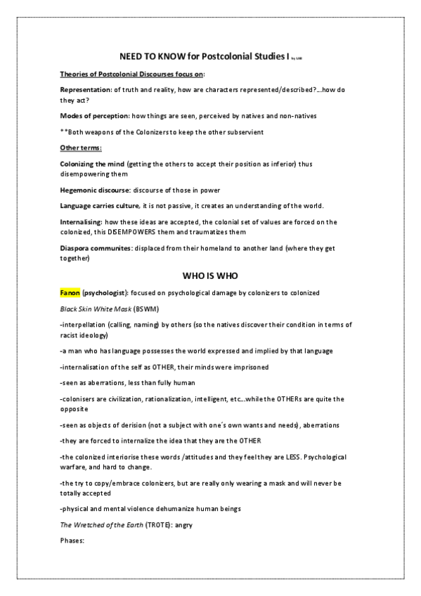 Miniatura del documento NEED TO KNOW for Postcolonial Studies I by LAB.pdf