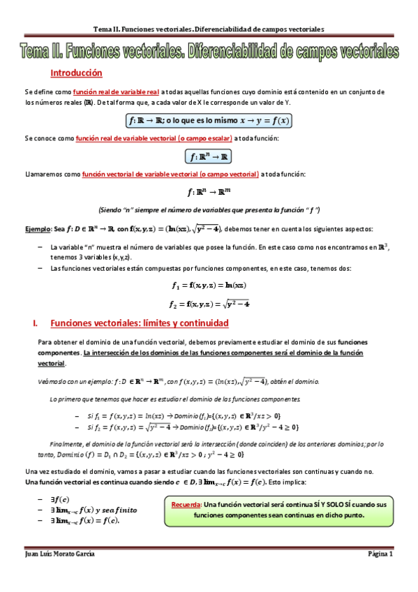Miniatura del documento Tema II. Funciones vectoriales. Diferenciabilidad de campos vectoriales.pdf
