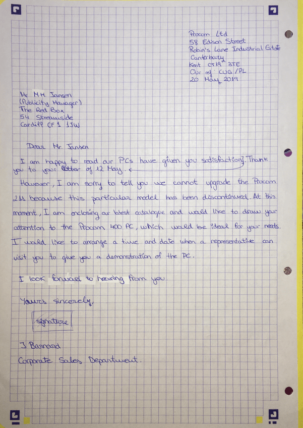 Miniatura del documento letter reply to an enquiry