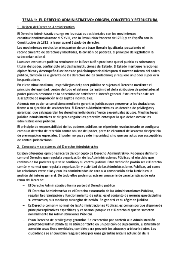 Miniatura del documento Tema 1 - Derecho administrativo. Origen concepto y estructura.pdf