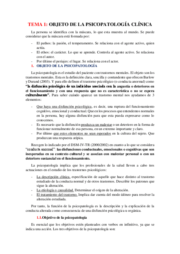 Miniatura del documento Tema 1 OBJETO DE LA PSICOPATOLOGÍA