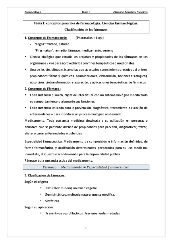 Miniatura del documento Tema 1 - Conceptos generales de farmacología. Ciencias farmacológicas. Clasificación de los fármacos.pdf