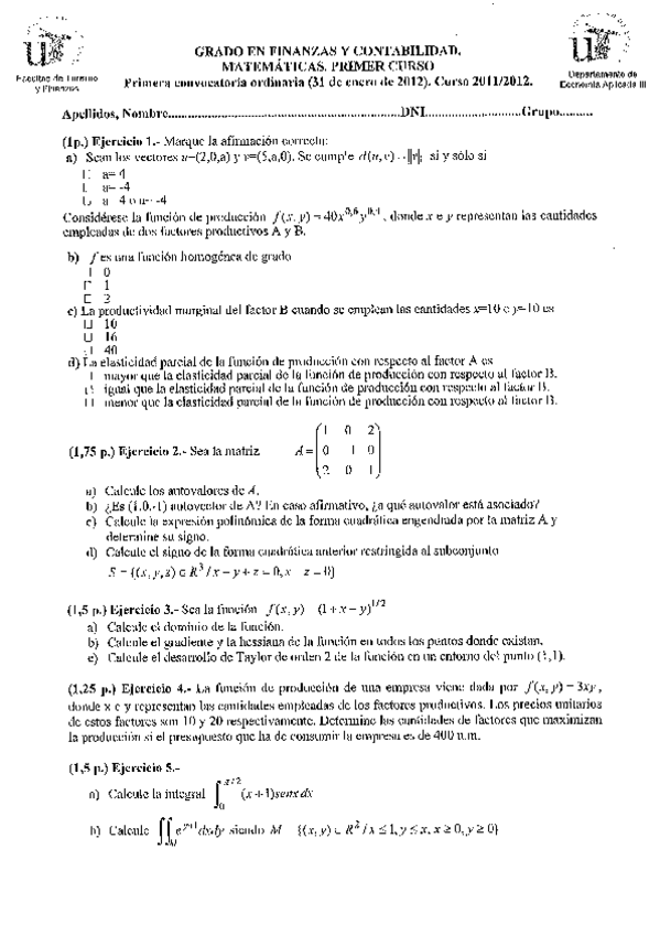 Miniatura del documento Examen Matemáticas Enero 2012.PDF