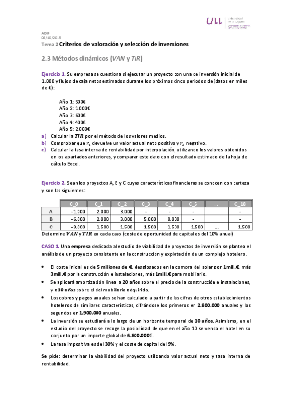 Miniatura del documento Tema 2 Métodos dinámicos (VAN y TIR).pdf