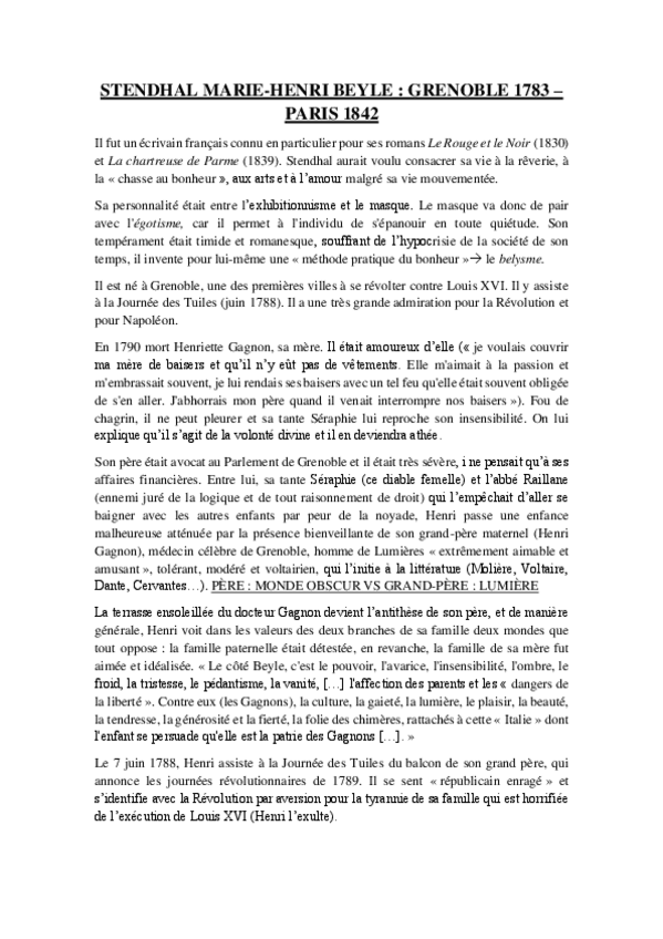 Miniatura del documento Stendhal vida + obras