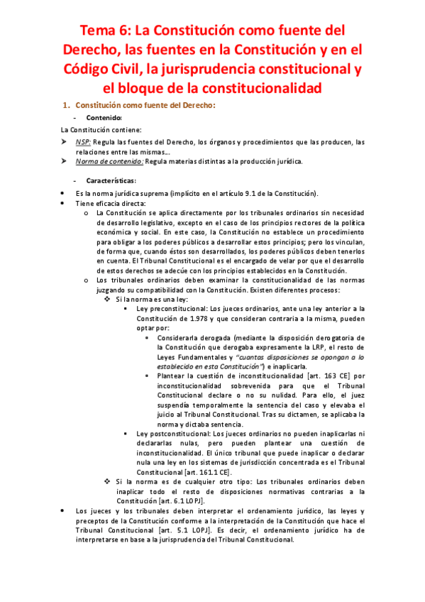 Miniatura del documento Tema 6 - La Constitución como fuente del Derecho las fuentes en la Constitución y en el Código Civil la jurisprudencia constitucional y el bloque de la constitucionalidad.pdf