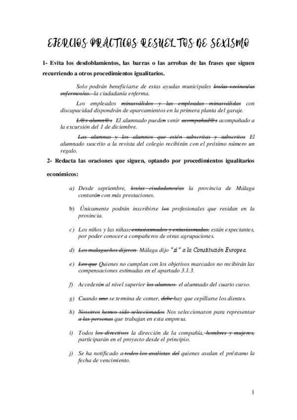 Miniatura del documento Ejercicios prácticos de sexismo resueltos
