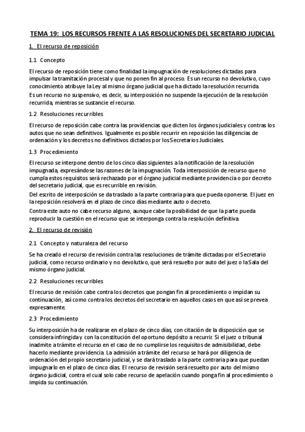 Miniatura del documento Tema 19. LOS RECURSOS FRENTE A LAS RESOLUCIONES DEL SECRETARIO JUDICIAL.pdf