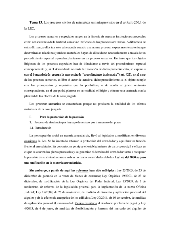 Miniatura del documento Tema 13.Los procesos civiles de naturaleza sumaria previstos en el artículo 250.1 de la LEC.pdf