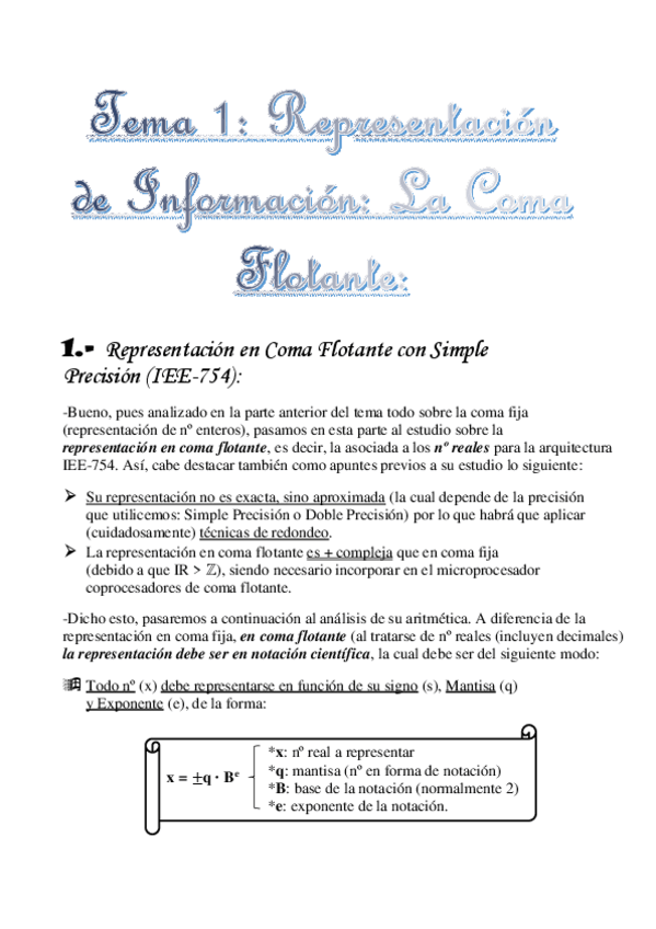 Miniatura del documento Tema 1. Representación de Información. La Coma Flotante.pdf