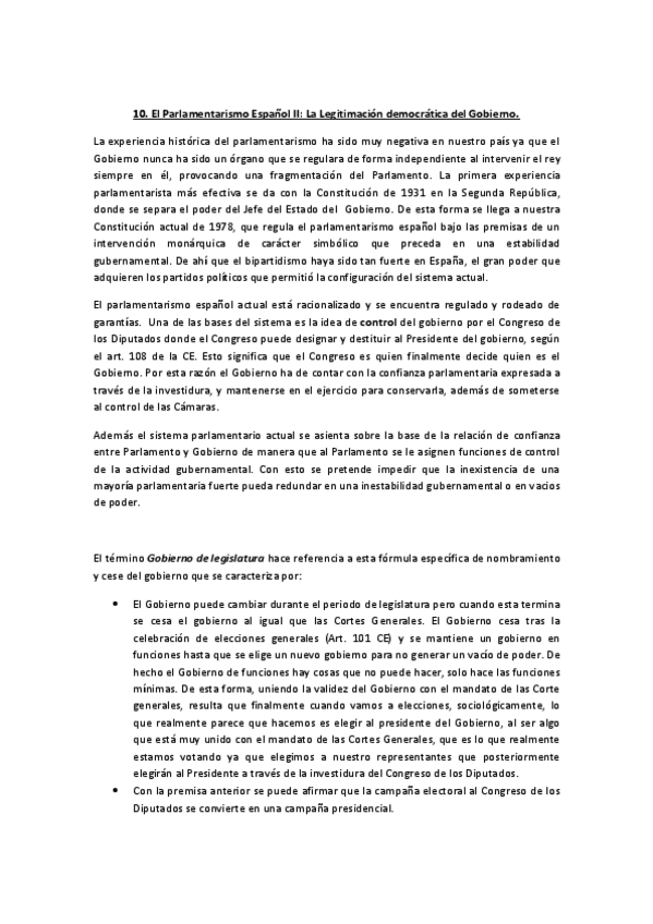 Miniatura del documento Tema 10. El Parlamentarismo Español II- La Legitimación Democrática del Gobierno.pdf