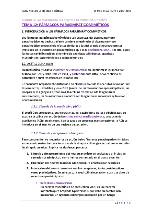 Miniatura del documento TEMA 12 - FÁRMACOS PARASIMPATICOMIMÉTICOS.pdf