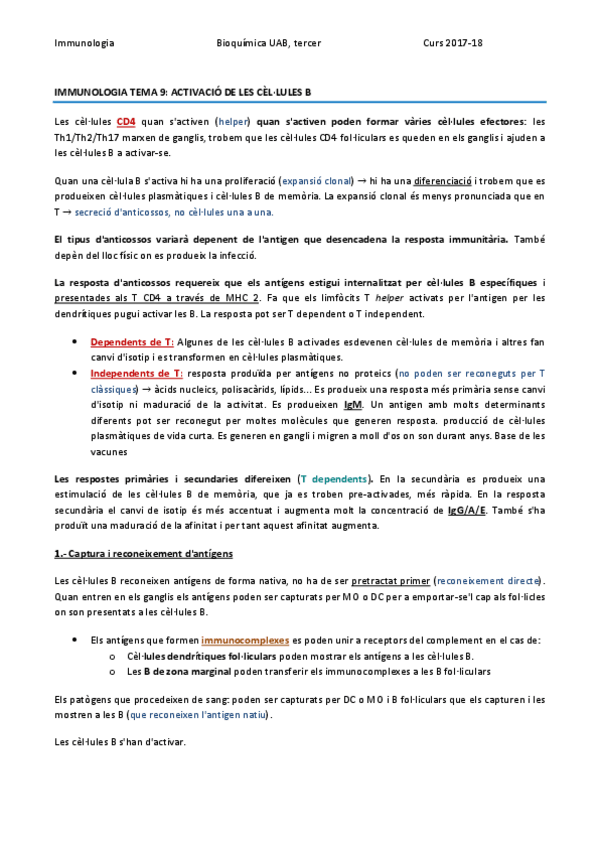 Miniatura del documento IMMUNOLOGIA TEMA 9 - ACTIVACIÓ DE LES CÈL·LULES B.pdf