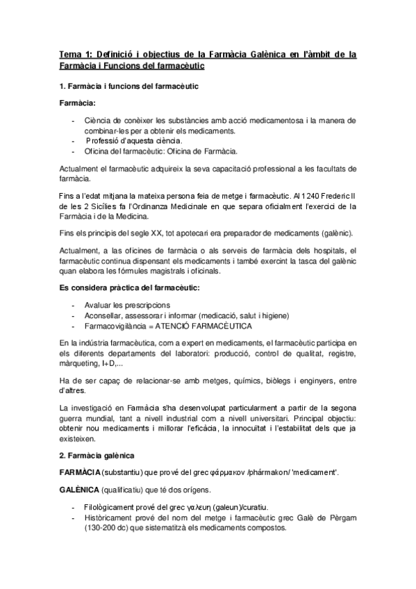 Miniatura del documento Tema 1 - Definició i objectius de la Farmàcia Galènica en l'àmbit de la farmàcia i funcions del farmacèutic.pdf