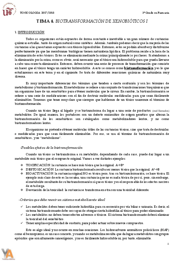 Miniatura del documento TEMA 4 BIOTRANSFORMACIÓN DE XENOBIÓTICOS I.pdf