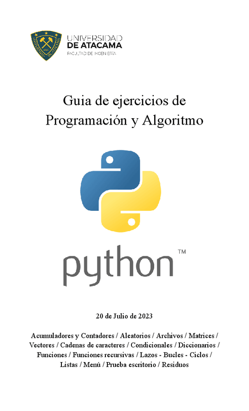 Miniatura del documento GUIA DE EJERCICIOS DE PROGRAMACION Y ALGORITMO - EJERCICIOS TIPO EXAMEN.pdf