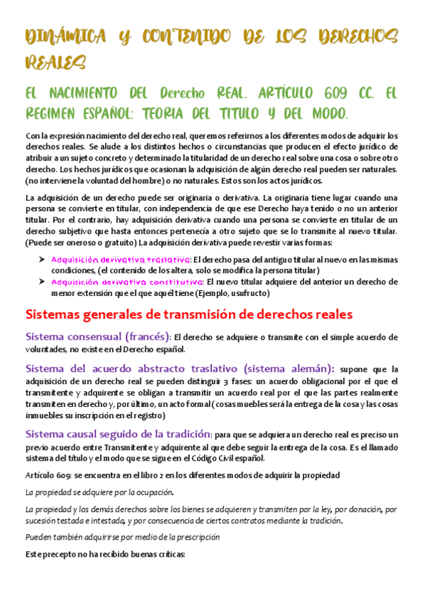 Miniatura del documento DINAMICA Y CONTENIDO DE LOS DERECHOS REALES (tema 2).pdf