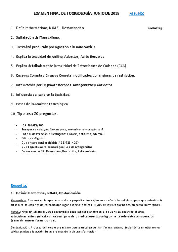 Miniatura del documento Examen Toxicología - Junio 2018 Resuelto.pdf