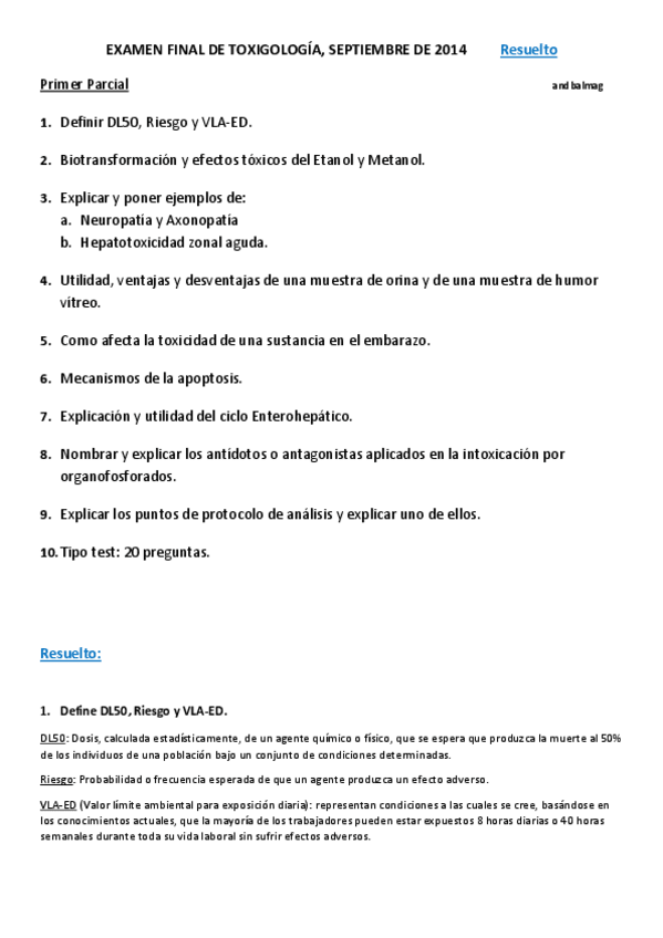 Miniatura del documento Examen Toxicología - Septiembre 2014 Resuelto.pdf