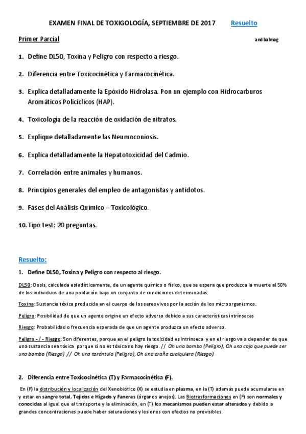 Miniatura del documento Examen Toxicología - Septiembre 2017 Resuelto.pdf