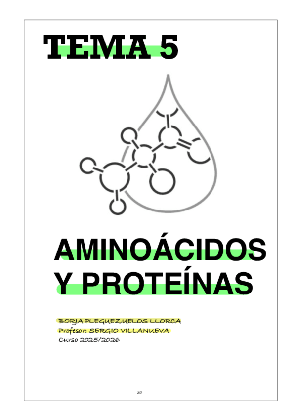 Miniatura del documento BIOLOGÍA 2BACH || TEMA 5 Aminoácidos y proteinas.pdf