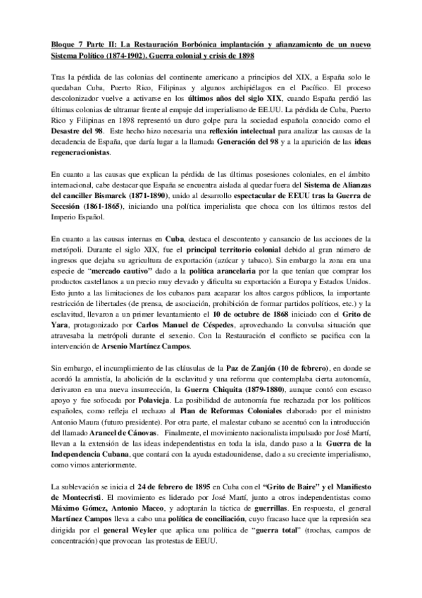 Miniatura del documento Bloque-7-Parte-II-La-Restauracion-Borbonica-implantacion-y-afianzamiento-de-un-nuevo-Sistema-Politico-1874-1902.docx