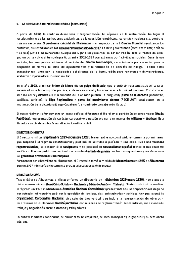 Miniatura del documento Dictadura de Primo de Rivera (Bloque 2)